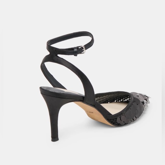 Dolce Vita ELIZA Confetti Heels 8.5 Black Sequin Mesh Stiletto 3”Pumps NWT - Picture 4 of 16